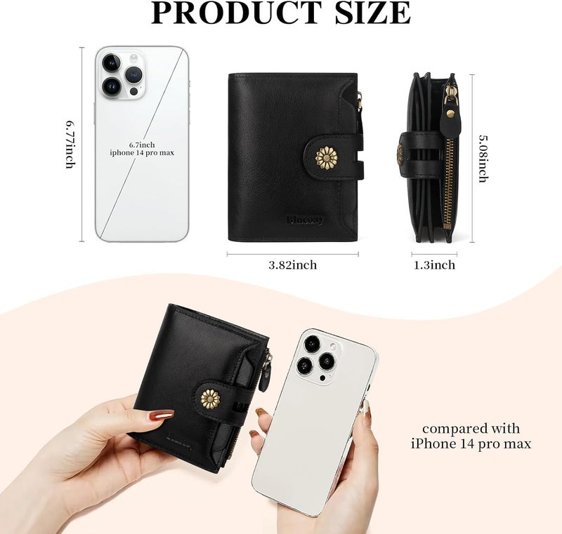 Blucoay Wallet Women,RFID Blocking Leather Womens Wallet Bifold Compact Card Holder Small Wallet for Women with Removable ID Window Black - Image 4
